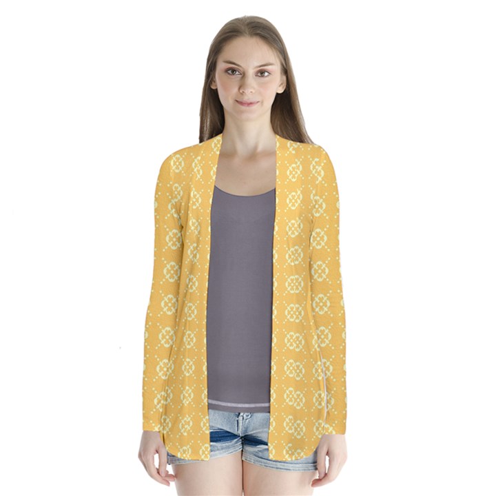 Yellow Pattern Background Texture Drape Collar Cardigan