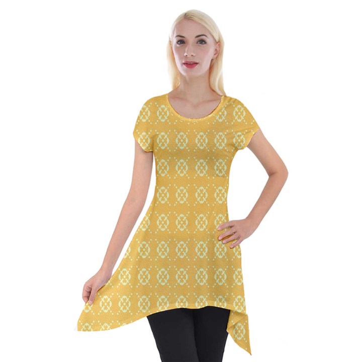 Yellow Pattern Background Texture Short Sleeve Side Drop Tunic