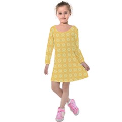 Yellow Pattern Background Texture Kids  Long Sleeve Velvet Dress by BangZart