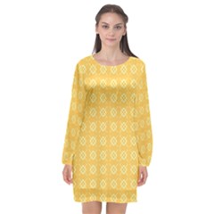 Yellow Pattern Background Texture Long Sleeve Chiffon Shift Dress 