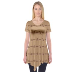 Brown Pattern Background Texture Short Sleeve Tunic  by BangZart