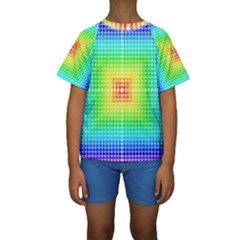 Square Rainbow Pattern Box Kids  Short Sleeve Swimwear by BangZart