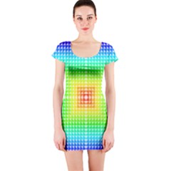 Square Rainbow Pattern Box Short Sleeve Bodycon Dress by BangZart