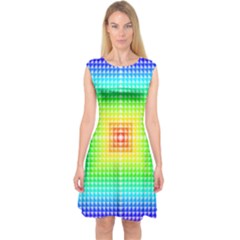 Square Rainbow Pattern Box Capsleeve Midi Dress