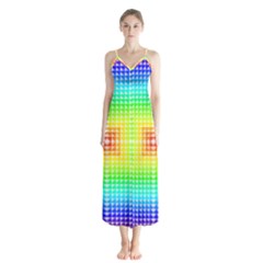 Square Rainbow Pattern Box Button Up Chiffon Maxi Dress