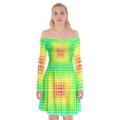 Square Rainbow Pattern Box Off Shoulder Skater Dress