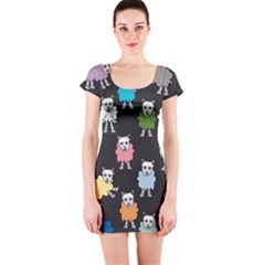 Sheep Cartoon Colorful Black Pink Short Sleeve Bodycon Dress by BangZart