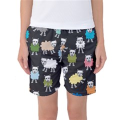 Sheep Cartoon Colorful Black Pink Women s Basketball Shorts by BangZart