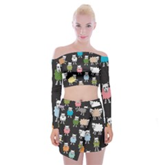 Sheep Cartoon Colorful Black Pink Off Shoulder Top With Skirt Set by BangZart