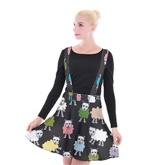 Sheep Cartoon Colorful Black Pink Suspender Skater Skirt by BangZart