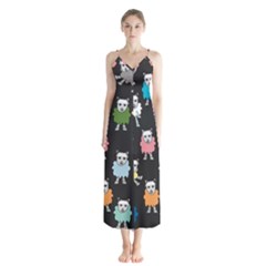 Sheep Cartoon Colorful Black Pink Button Up Chiffon Maxi Dress by BangZart