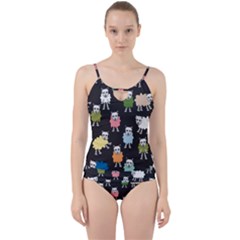 Sheep Cartoon Colorful Black Pink Cut Out Top Tankini Set