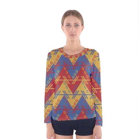 Aztec South American Pattern Zig Women s Long Sleeve Tee by BangZart