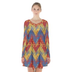 Aztec South American Pattern Zig Long Sleeve Velvet V-neck Dress by BangZart