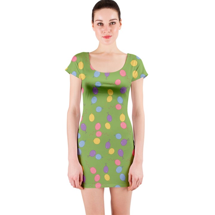 Balloon Grass Party Green Purple Short Sleeve Bodycon Dress