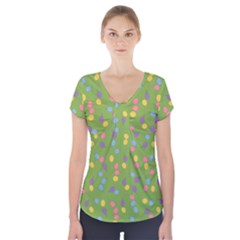 Balloon Grass Party Green Purple Short Sleeve Front Detail Top by BangZart