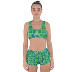 Green Abstract Geometric Racerback Boyleg Bikini Set