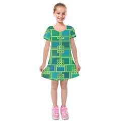 Green Abstract Geometric Kids  Short Sleeve Velvet Dress by BangZart