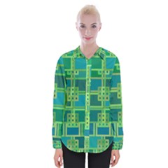 Green Abstract Geometric Womens Long Sleeve Shirt