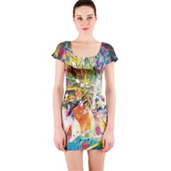 Multicolor Anime Colors Colorful Short Sleeve Bodycon Dress by BangZart