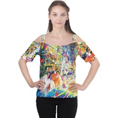 Multicolor Anime Colors Colorful Cutout Shoulder Tee