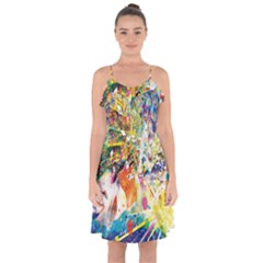 Multicolor Anime Colors Colorful Ruffle Detail Chiffon Dress