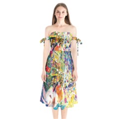 Multicolor Anime Colors Colorful Shoulder Tie Bardot Midi Dress