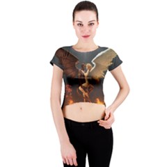 Angels Wings Curious Hell Heaven Crew Neck Crop Top by BangZart