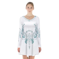 Angel Tribal Art Long Sleeve Velvet V-neck Dress by BangZart