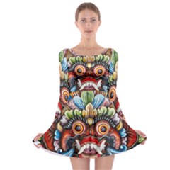 Wood Sculpture Bali Logo Long Sleeve Skater Dress by BangZart