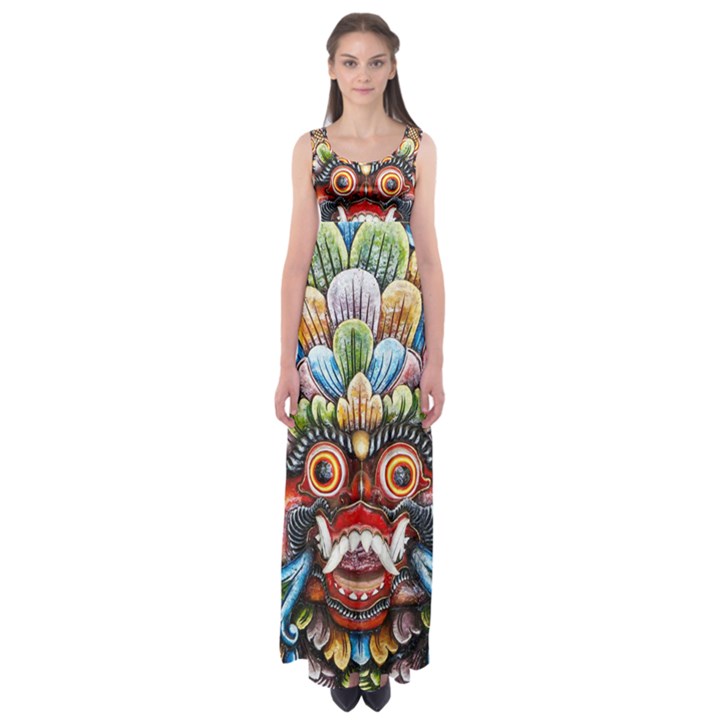 Wood Sculpture Bali Logo Empire Waist Maxi Dress