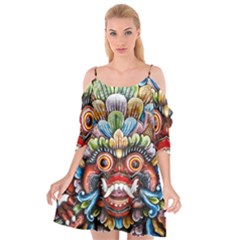 Wood Sculpture Bali Logo Cutout Spaghetti Strap Chiffon Dress by BangZart