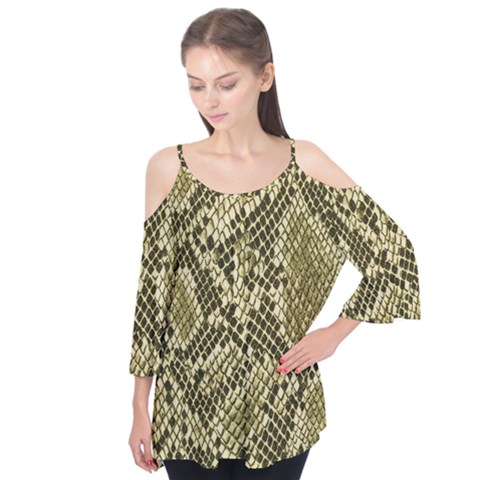 Yellow Snake Skin Pattern Flutter Tees by BangZart