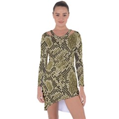 Yellow Snake Skin Pattern Asymmetric Cut-out Shift Dress by BangZart