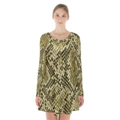 Yellow Snake Skin Pattern Long Sleeve Velvet V-neck Dress by BangZart