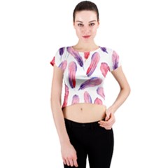 Watercolor Pattern With Feathers Crew Neck Crop Top by BangZart