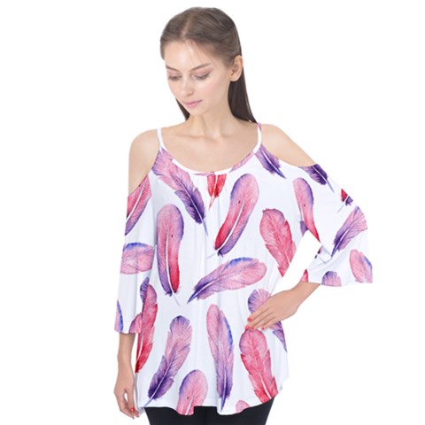 Watercolor Pattern With Feathers Flutter Tees by BangZart