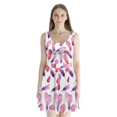 Watercolor Pattern With Feathers Split Back Mini Dress  by BangZart