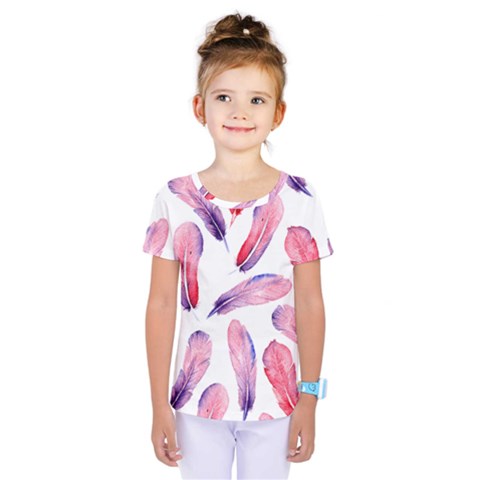 Watercolor Pattern With Feathers Kids  One Piece Tee by BangZart