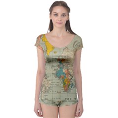 Vintage World Map Boyleg Leotard  by BangZart