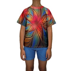 Vintage Colors Flower Petals Spiral Abstract Kids  Short Sleeve Swimwear by BangZart