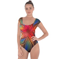 Vintage Colors Flower Petals Spiral Abstract Short Sleeve Leotard 