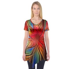 Vintage Colors Flower Petals Spiral Abstract Short Sleeve Tunic  by BangZart