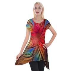 Vintage Colors Flower Petals Spiral Abstract Short Sleeve Side Drop Tunic by BangZart