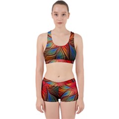 Vintage Colors Flower Petals Spiral Abstract Work It Out Sports Bra Set