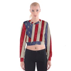 Usa Flag Cropped Sweatshirt by BangZart