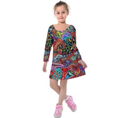 Vector Art Pattern Kids  Long Sleeve Velvet Dress by BangZart