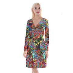 Vector Art Pattern Long Sleeve Velvet Front Wrap Dress by BangZart