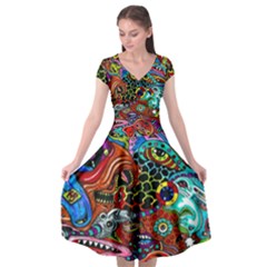 Vector Art Pattern Cap Sleeve Wrap Front Dress by BangZart