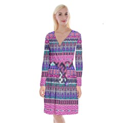 Tribal Seamless Aztec Pattern Long Sleeve Velvet Front Wrap Dress by BangZart